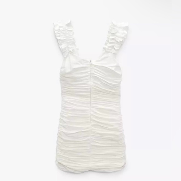 Women Draped Off White Linen Blend Zara Bodycon Mini Dress - Picture 9 of 10